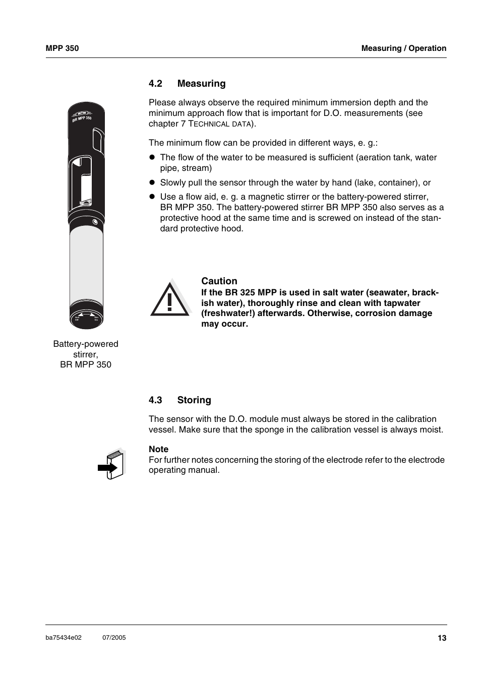 3 storing, Measuring, Storing | 2 measuring, Caution | Xylem MPP 350 User Manual | Page 13 / 30