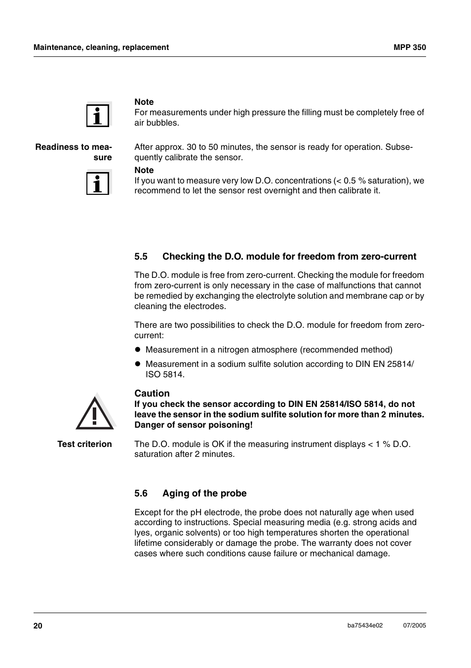 6 aging of the probe, Aging of the probe | Xylem MPP 350 User Manual | Page 20 / 30