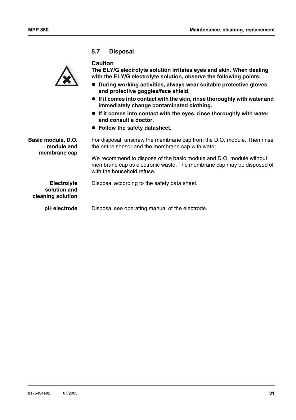 Disposal | Xylem MPP 350 User Manual | Page 21 / 30