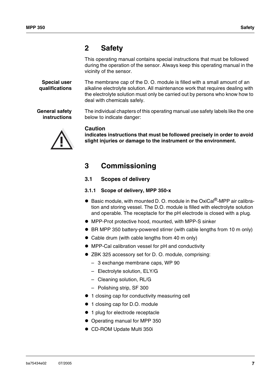 2 safety, 3 commissioning, 1 scopes of delivery | Safety, Commissioning, Scopes of delivery, 2safety, 3commissioning | Xylem MPP 350 User Manual | Page 7 / 30