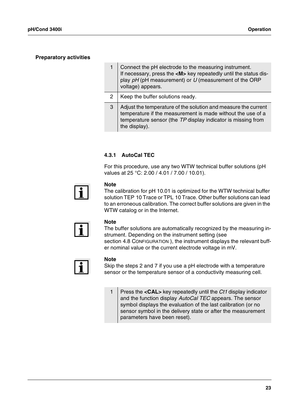 1 autocal tec, Autocal tec | Xylem MULTI 3400i pH/Cond MULTI-PARAMETER METERS User Manual | Page 23 / 83