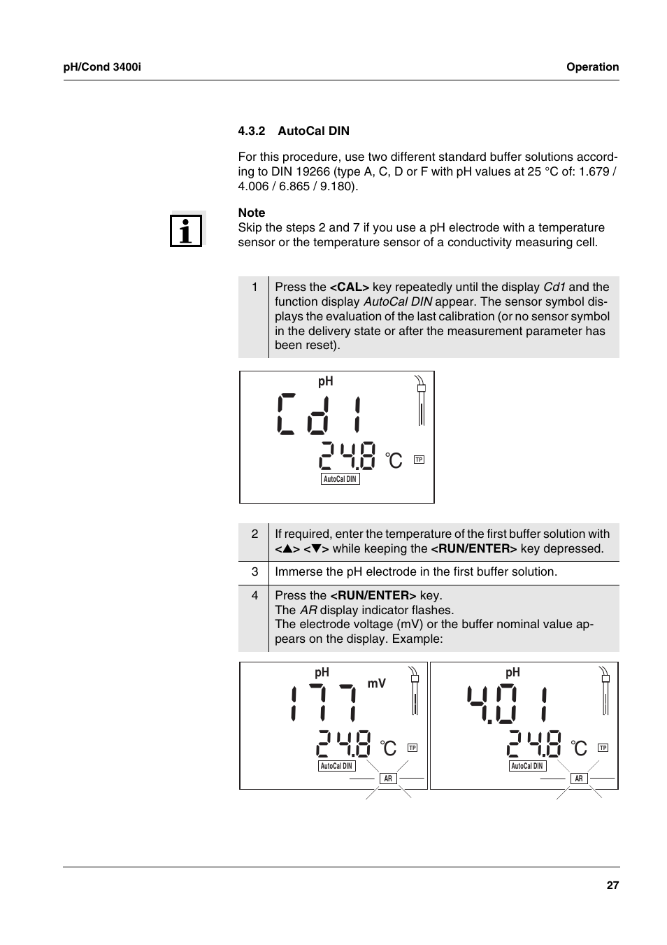 2 autocal din, Autocal din | Xylem MULTI 3400i pH/Cond MULTI-PARAMETER METERS User Manual | Page 27 / 83