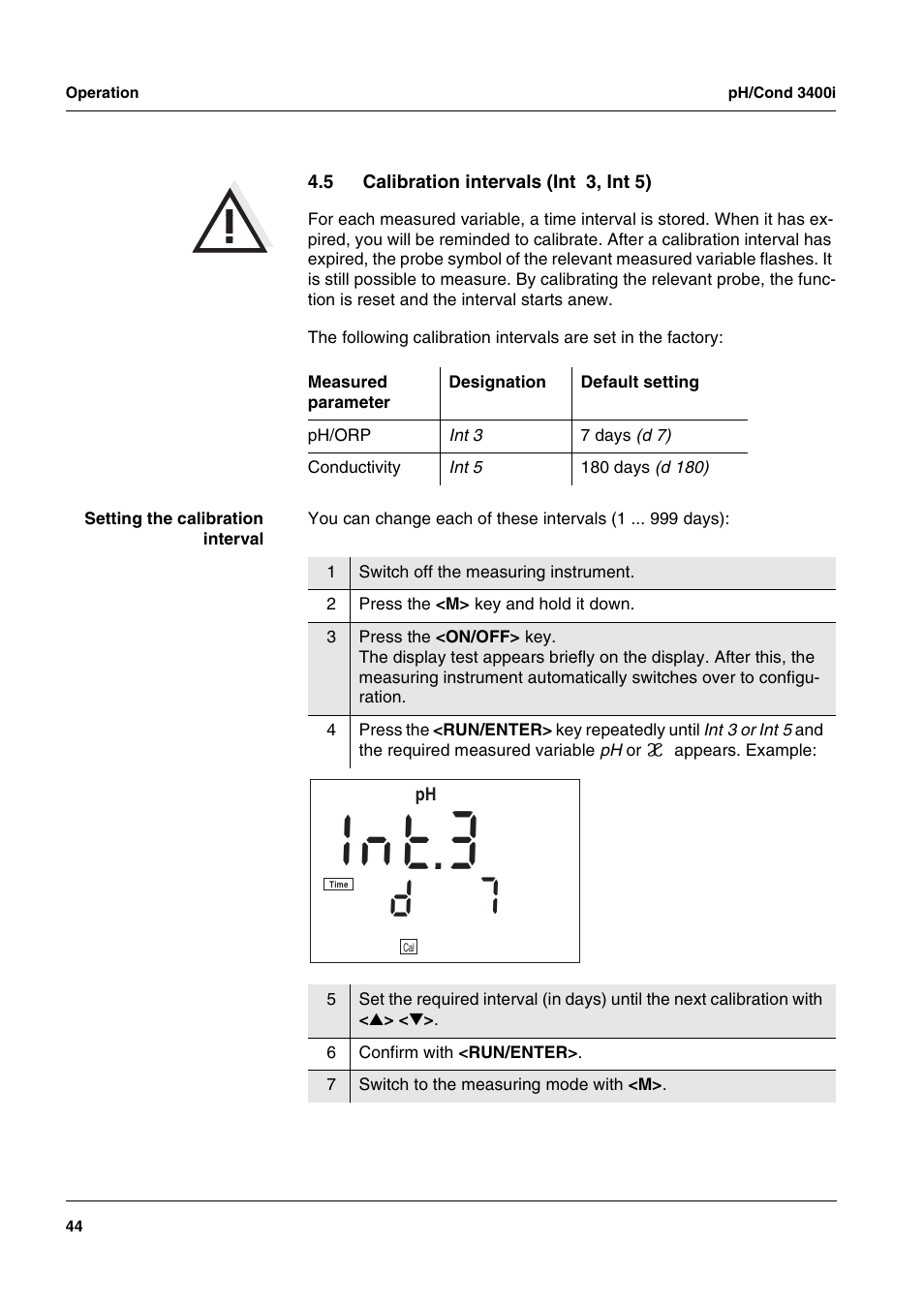 5 calibration intervals (int 3, int5), Calibration intervals (int 3, int 5), T 3 n 1 | Xylem MULTI 3400i pH/Cond MULTI-PARAMETER METERS User Manual | Page 44 / 83