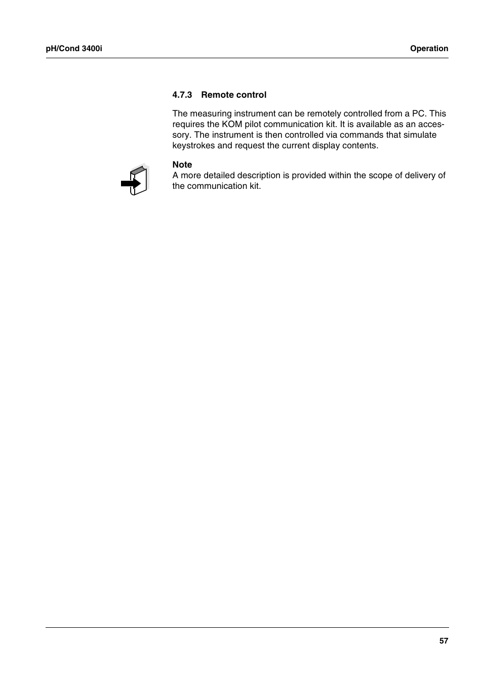 3 remote control, Remote control | Xylem MULTI 3400i pH/Cond MULTI-PARAMETER METERS User Manual | Page 57 / 83