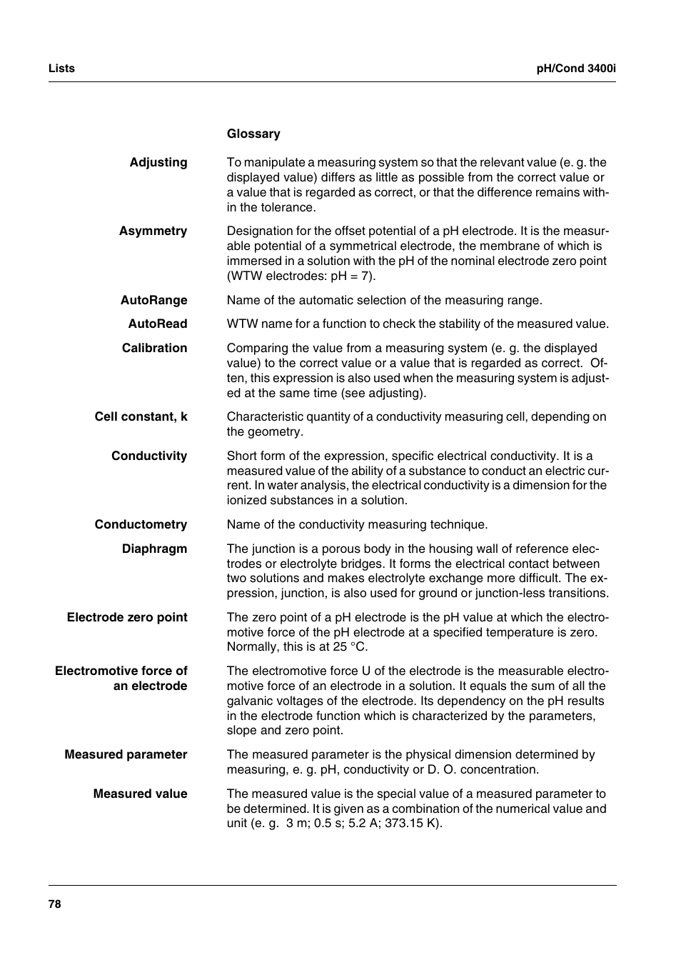 Xylem MULTI 3400i pH/Cond MULTI-PARAMETER METERS User Manual | Page 78 / 83