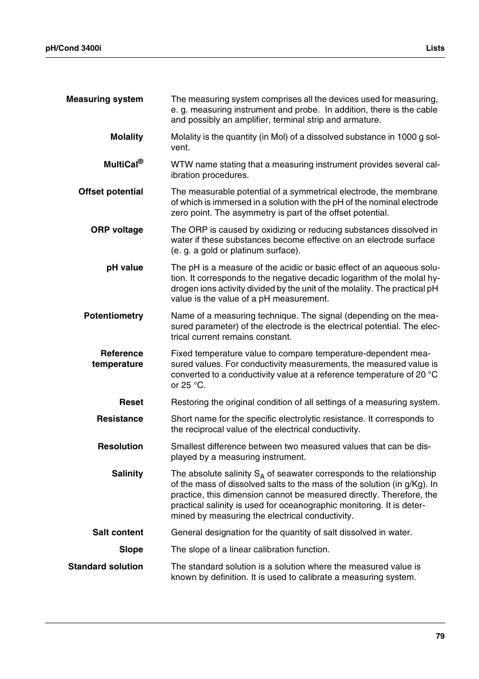Xylem MULTI 3400i pH/Cond MULTI-PARAMETER METERS User Manual | Page 79 / 83