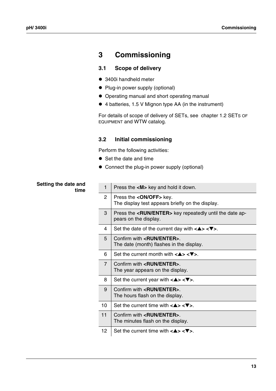 3 commissioning, 1 scope of delivery, 2 initial commissioning | Commissioning, Scope of delivery, Initial commissioning, 3commissioning | Xylem MULTI 3400i pH/Oxi MULTI-PARAMETER METERS User Manual | Page 13 / 79