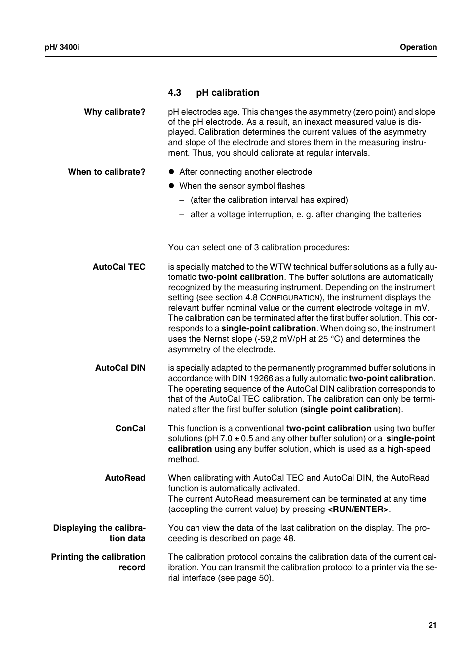 3 ph calibration, Ph calibration | Xylem MULTI 3400i pH/Oxi MULTI-PARAMETER METERS User Manual | Page 21 / 79