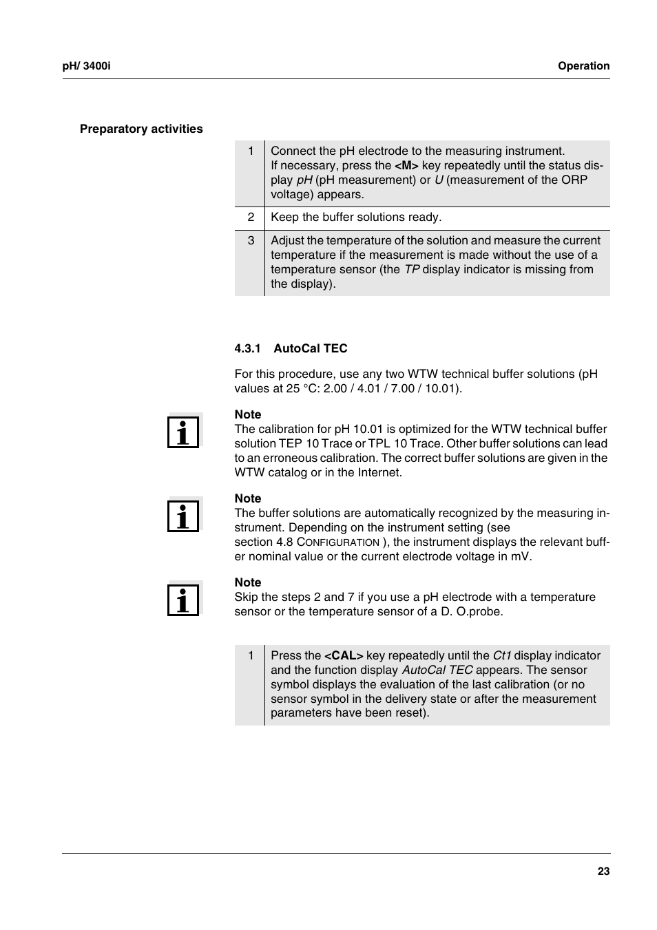 1 autocal tec, Autocal tec | Xylem MULTI 3400i pH/Oxi MULTI-PARAMETER METERS User Manual | Page 23 / 79