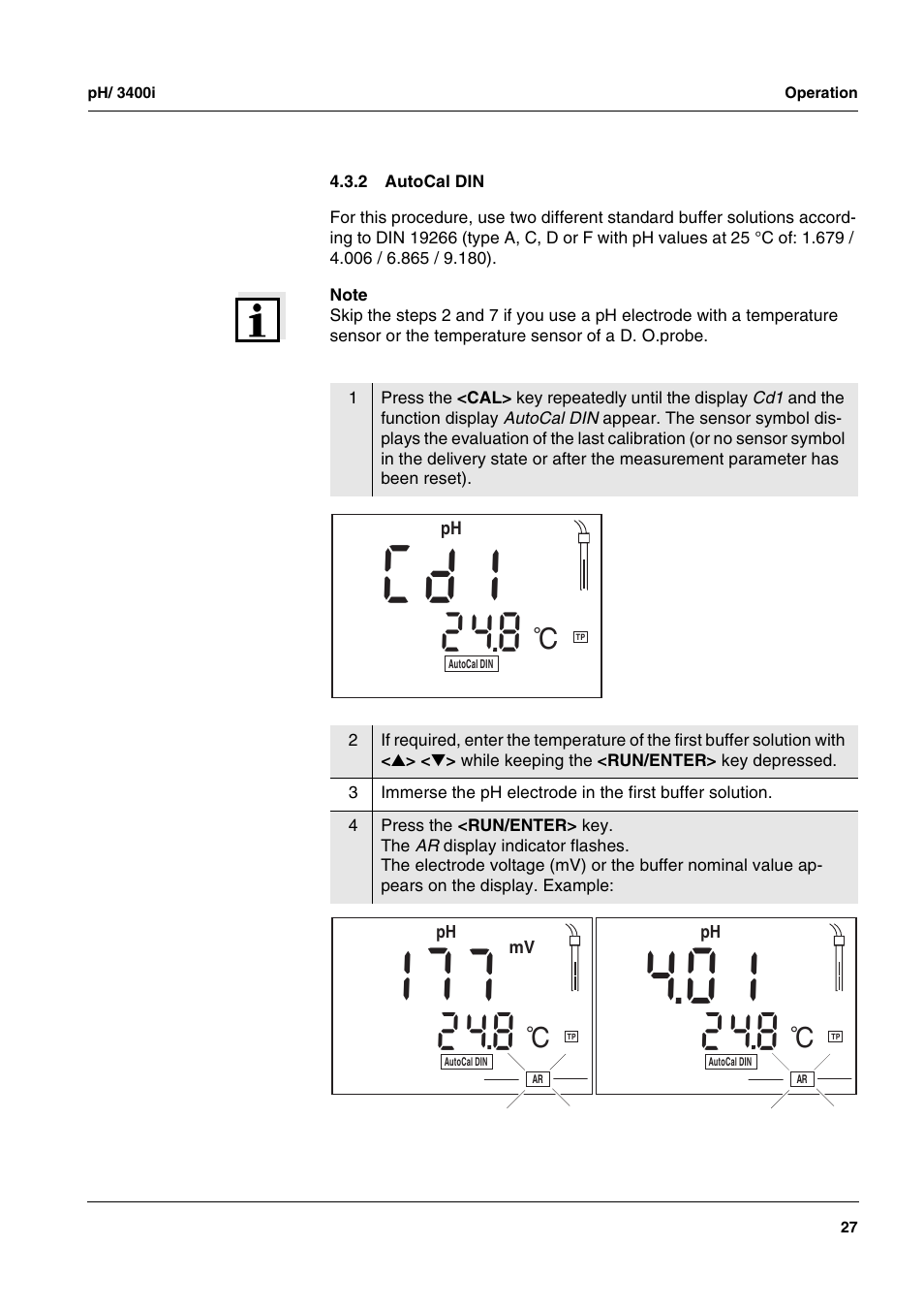 2 autocal din, Autocal din | Xylem MULTI 3400i pH/Oxi MULTI-PARAMETER METERS User Manual | Page 27 / 79