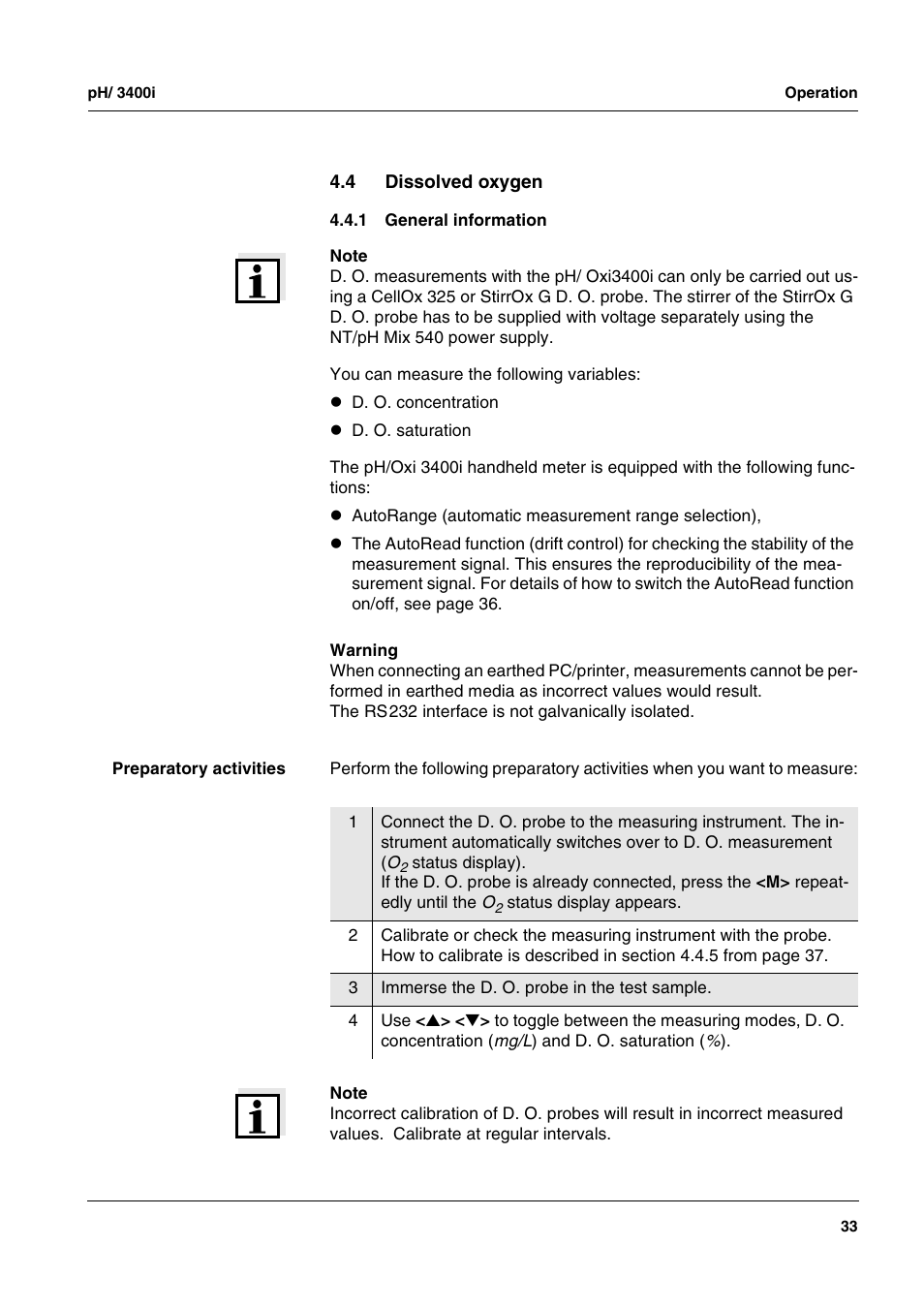 4 dissolved oxygen, 1 general information, Dissolved oxygen 4.4.1 | General information | Xylem MULTI 3400i pH/Oxi MULTI-PARAMETER METERS User Manual | Page 33 / 79