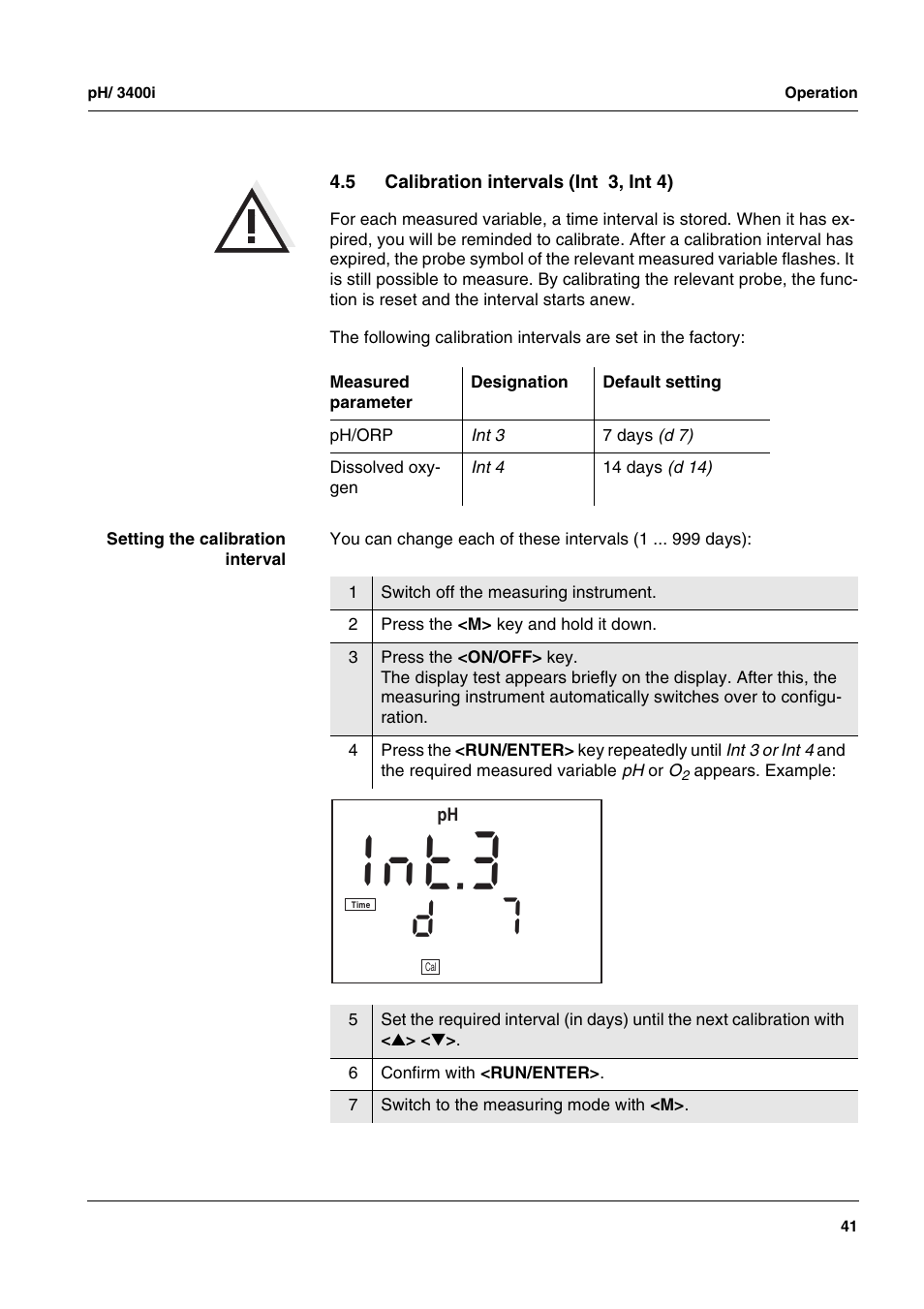 5 calibration intervals (int 3, int4), Calibration intervals (int 3, int 4), T 3 n 1 | Xylem MULTI 3400i pH/Oxi MULTI-PARAMETER METERS User Manual | Page 41 / 79