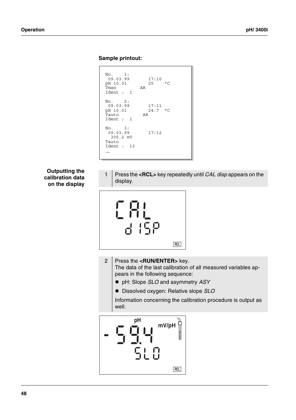 C a l | Xylem MULTI 3400i pH/Oxi MULTI-PARAMETER METERS User Manual | Page 48 / 79