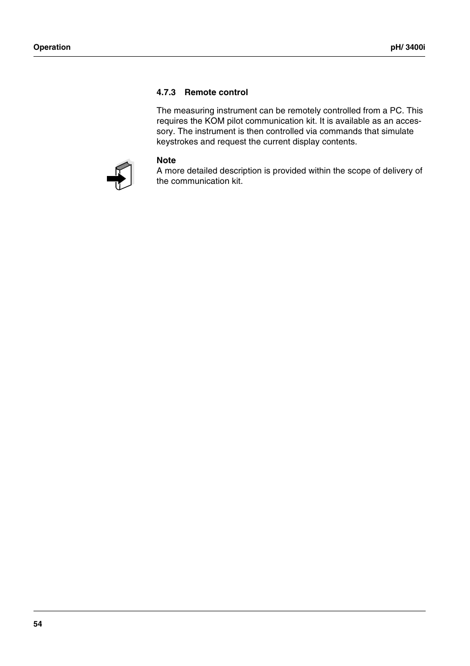 3 remote control, Remote control | Xylem MULTI 3400i pH/Oxi MULTI-PARAMETER METERS User Manual | Page 54 / 79