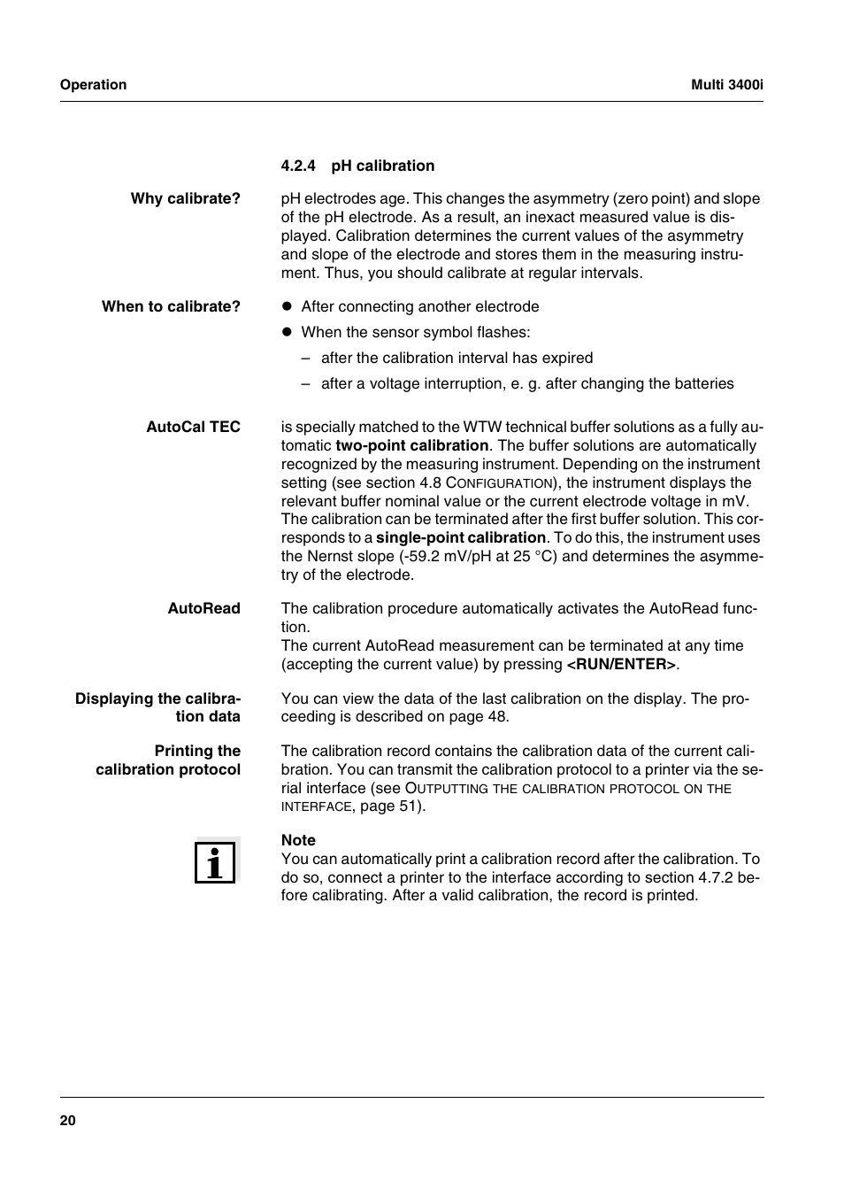 4 ph calibration, Ph calibration | Xylem MULTI 3400 MULTI-PARAMETER METERS User Manual | Page 20 / 85