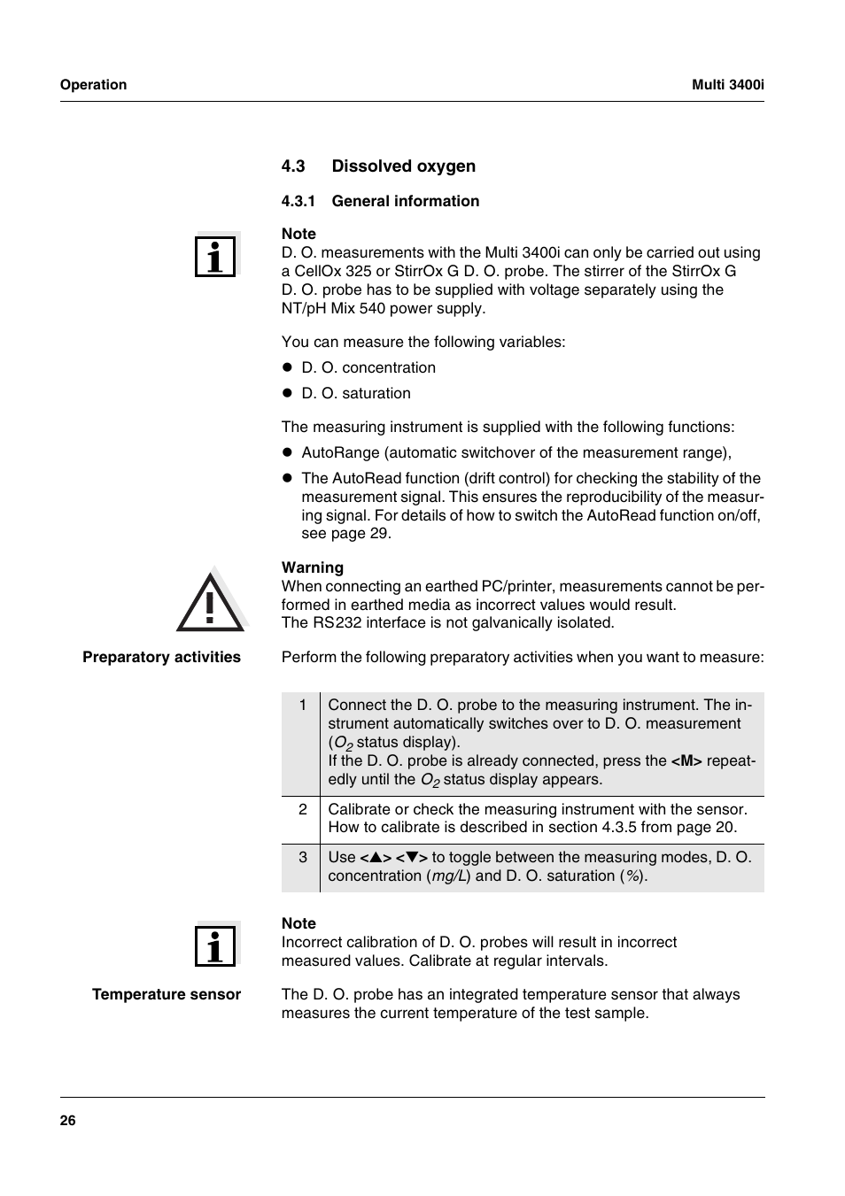 3 dissolved oxygen, 1 general information, Dissolved oxygen 4.3.1 | General information | Xylem MULTI 3400 MULTI-PARAMETER METERS User Manual | Page 26 / 85