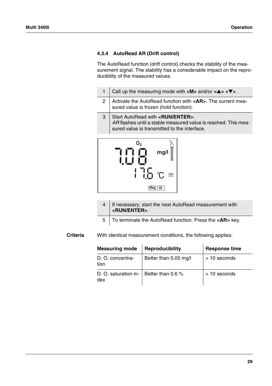 4 autoread ar (drift control), Autoread ar (drift control) | Xylem MULTI 3400 MULTI-PARAMETER METERS User Manual | Page 29 / 85