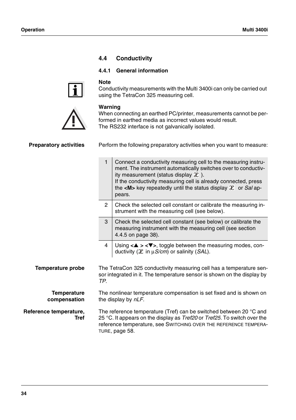 4 conductivity, 1 general information, Conductivity 4.4.1 | General information | Xylem MULTI 3400 MULTI-PARAMETER METERS User Manual | Page 34 / 85
