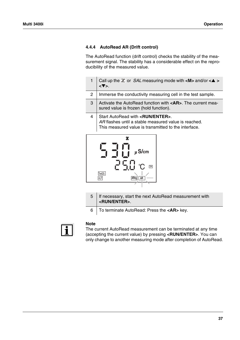 4 autoread ar (drift control), Autoread ar (drift control) | Xylem MULTI 3400 MULTI-PARAMETER METERS User Manual | Page 37 / 85