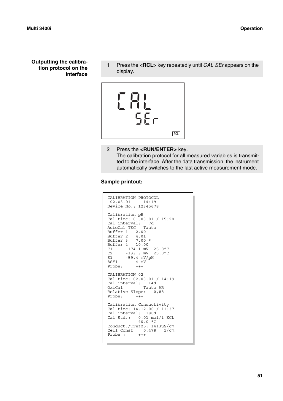Ace (see o, Utputting, Calibration | Protocol, Interface, C a l | Xylem MULTI 3400 MULTI-PARAMETER METERS User Manual | Page 51 / 85