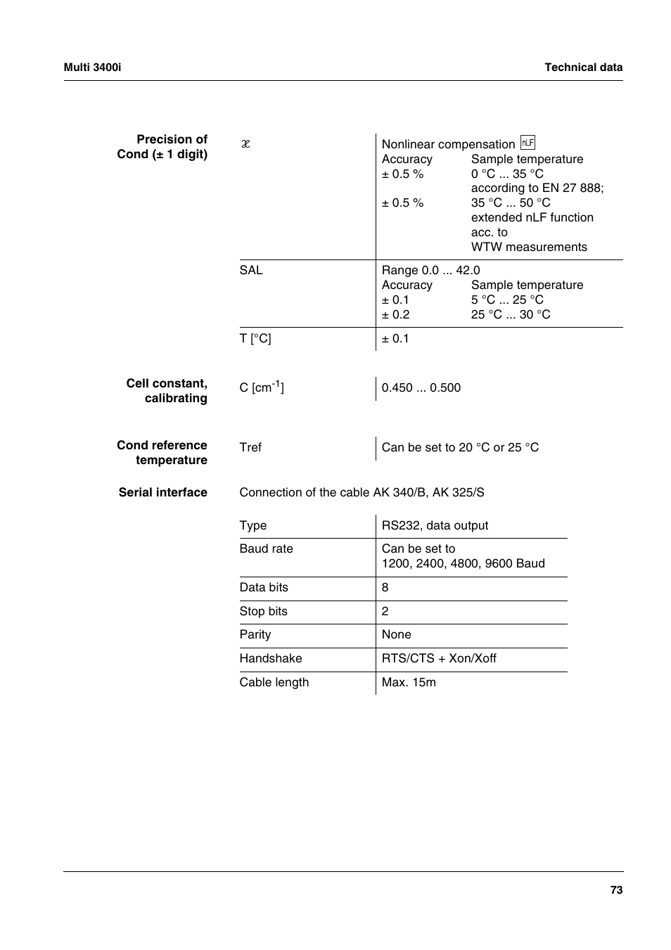 Xylem MULTI 3400 MULTI-PARAMETER METERS User Manual | Page 73 / 85