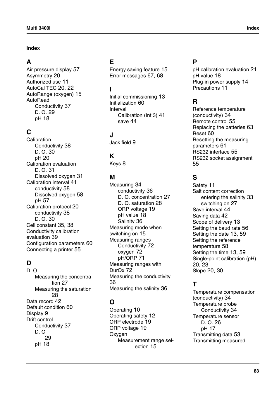 Xylem MULTI 3400 MULTI-PARAMETER METERS User Manual | Page 83 / 85