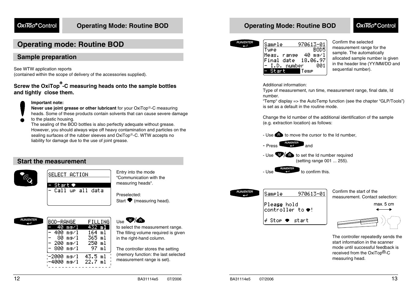 Operating mode: routine bod | Xylem OxiTopIS OC100 User Manual | Page 13 / 103