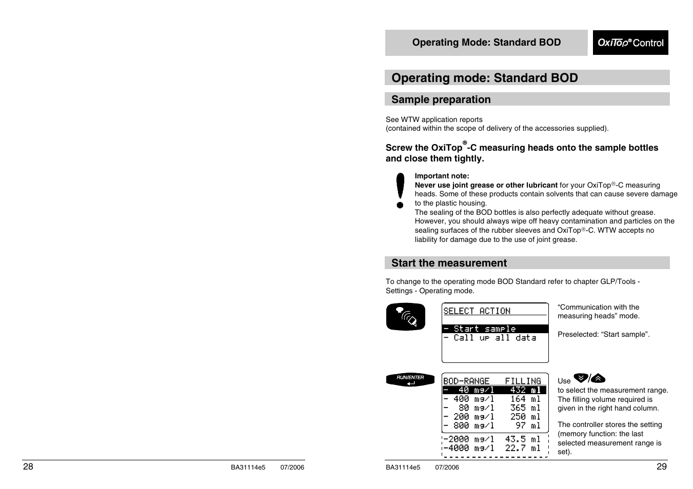 Operating mode: standard bod | Xylem OxiTopIS OC100 User Manual | Page 29 / 103