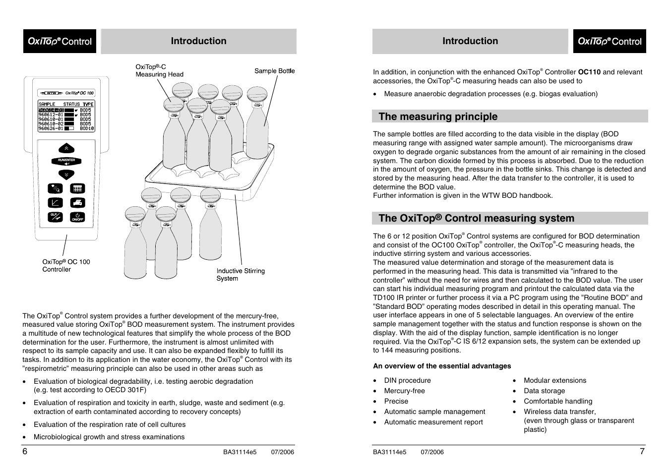 The measuring principle, The oxitop, Control measuring system | Xylem OxiTopIS OC100 User Manual | Page 7 / 103