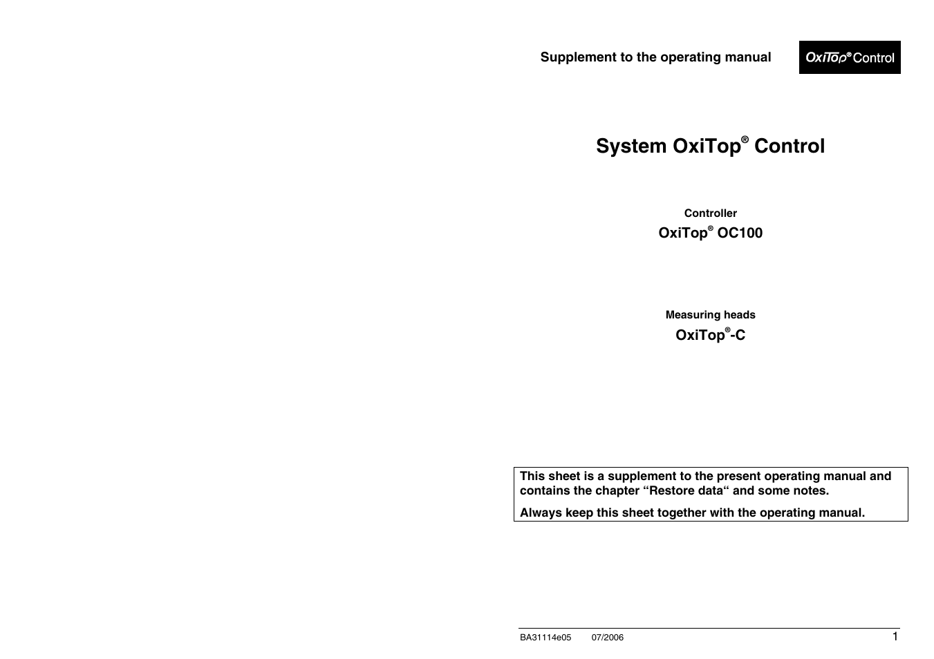 System oxitop, Control | Xylem OxiTopIS OC100 User Manual | Page 99 / 103
