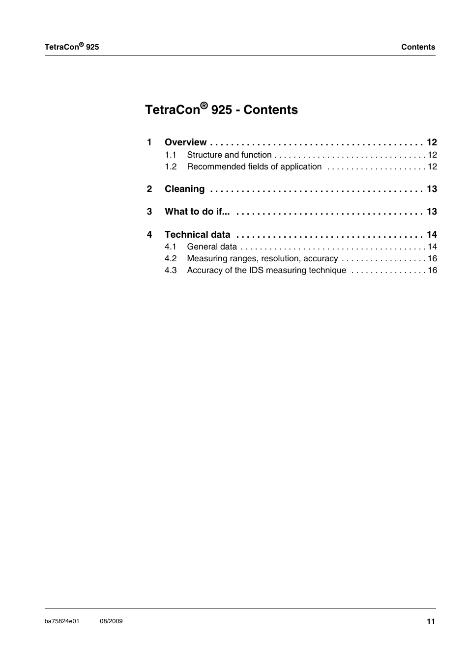 Tetracon, 925 - contents | Xylem TetraCon 925 User Manual | Page 3 / 8