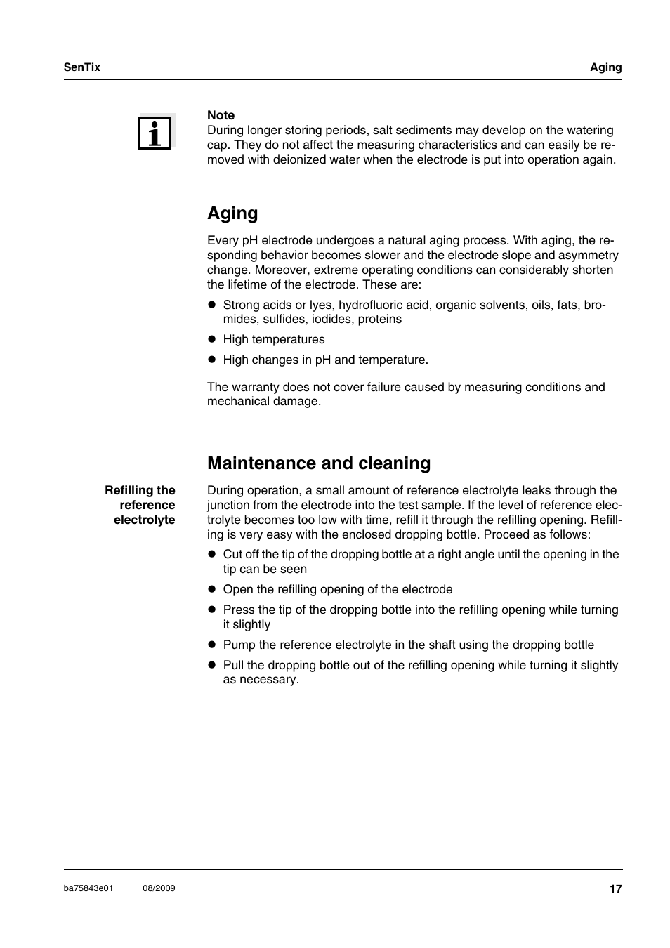 Aging, Maintenance and cleaning | Xylem Sentix 980 User Manual | Page 7 / 10