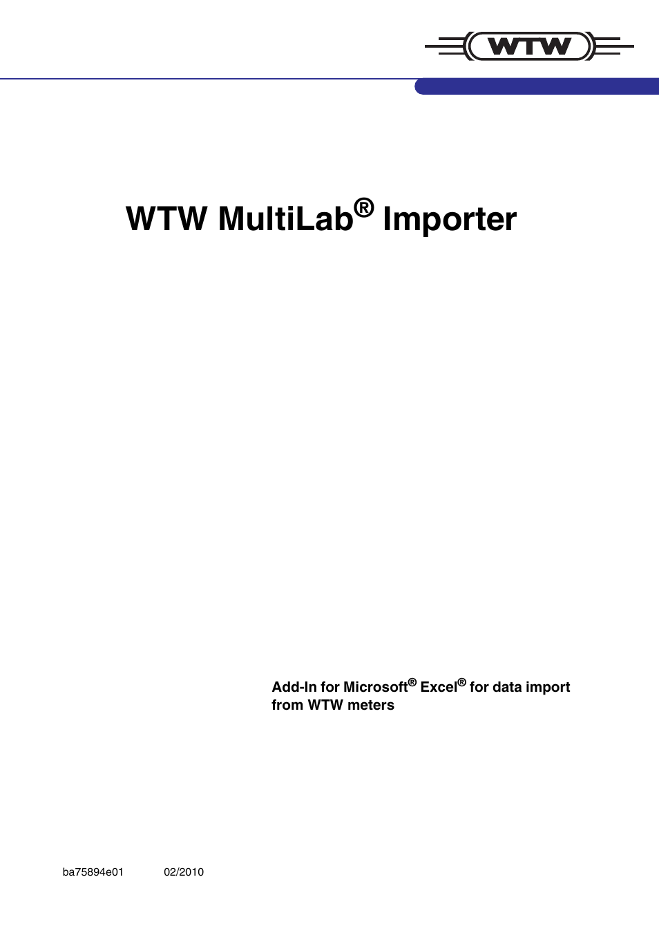 Xylem WTW MultiLab Importer User Manual | 10 pages