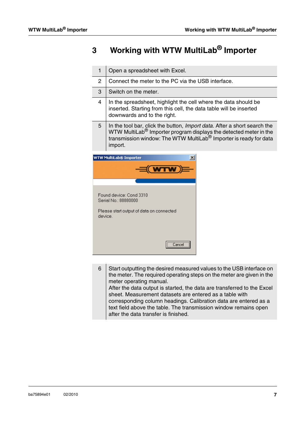 3 working with wtw multilab® importer, 3working with wtw multilab, Importer | Xylem WTW MultiLab Importer User Manual | Page 7 / 10