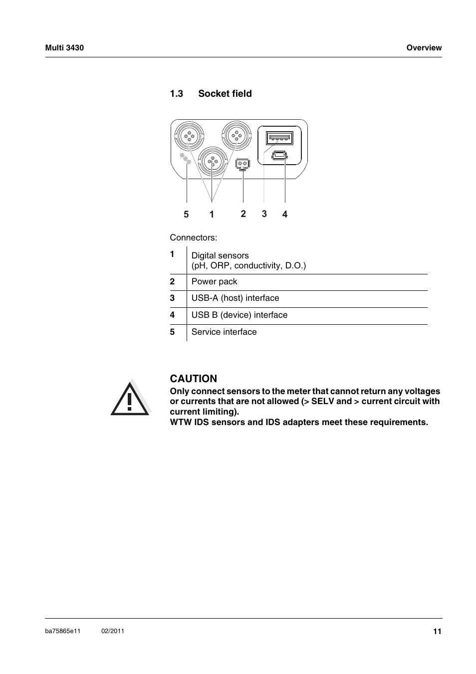 3 socket field, Socket field | Xylem Multi 3430 User Manual | Page 11 / 118