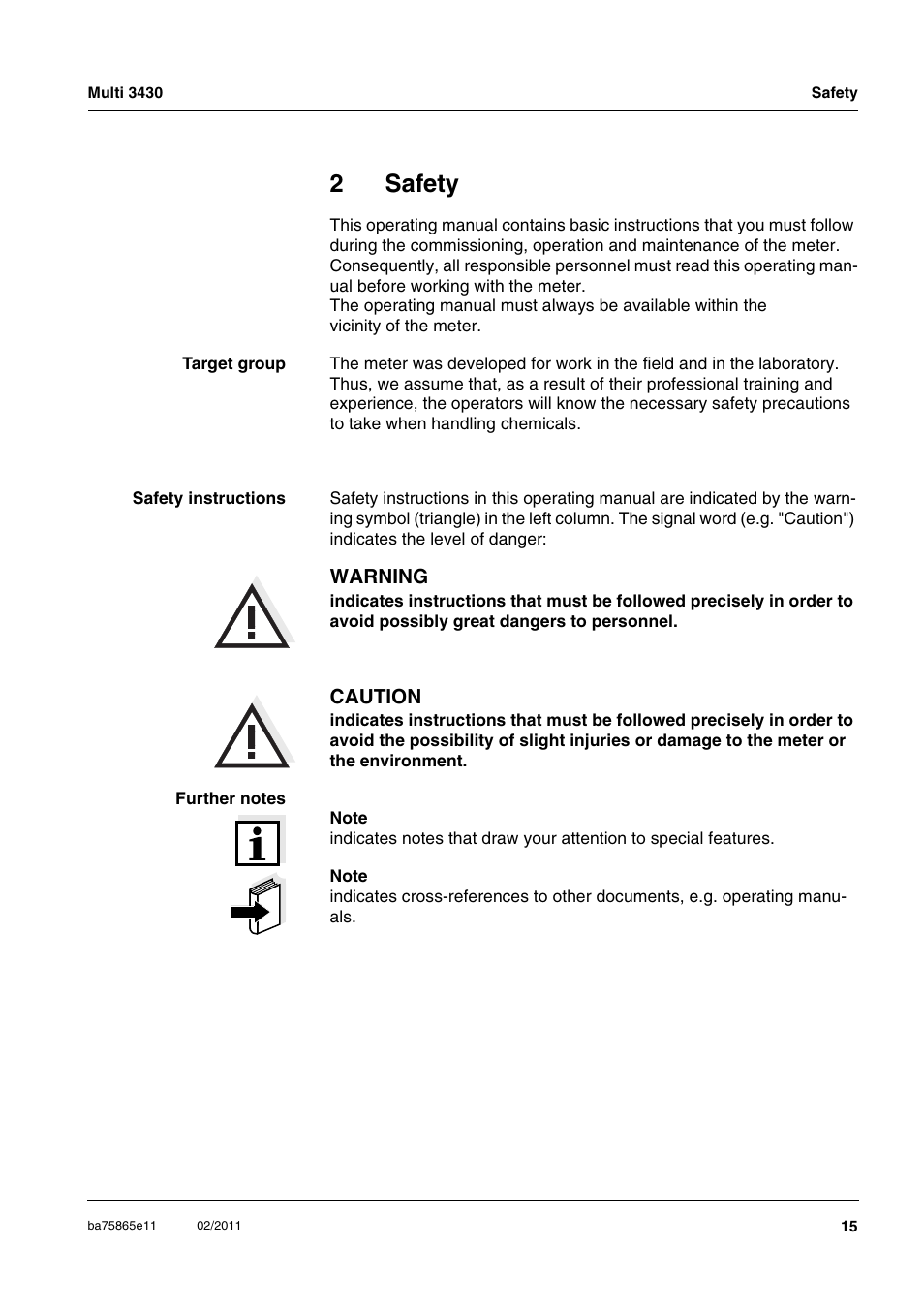 2 safety, Safety, 2safety | Xylem Multi 3430 User Manual | Page 15 / 118