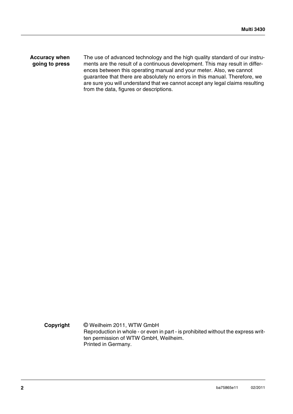 Xylem Multi 3430 User Manual | Page 2 / 118