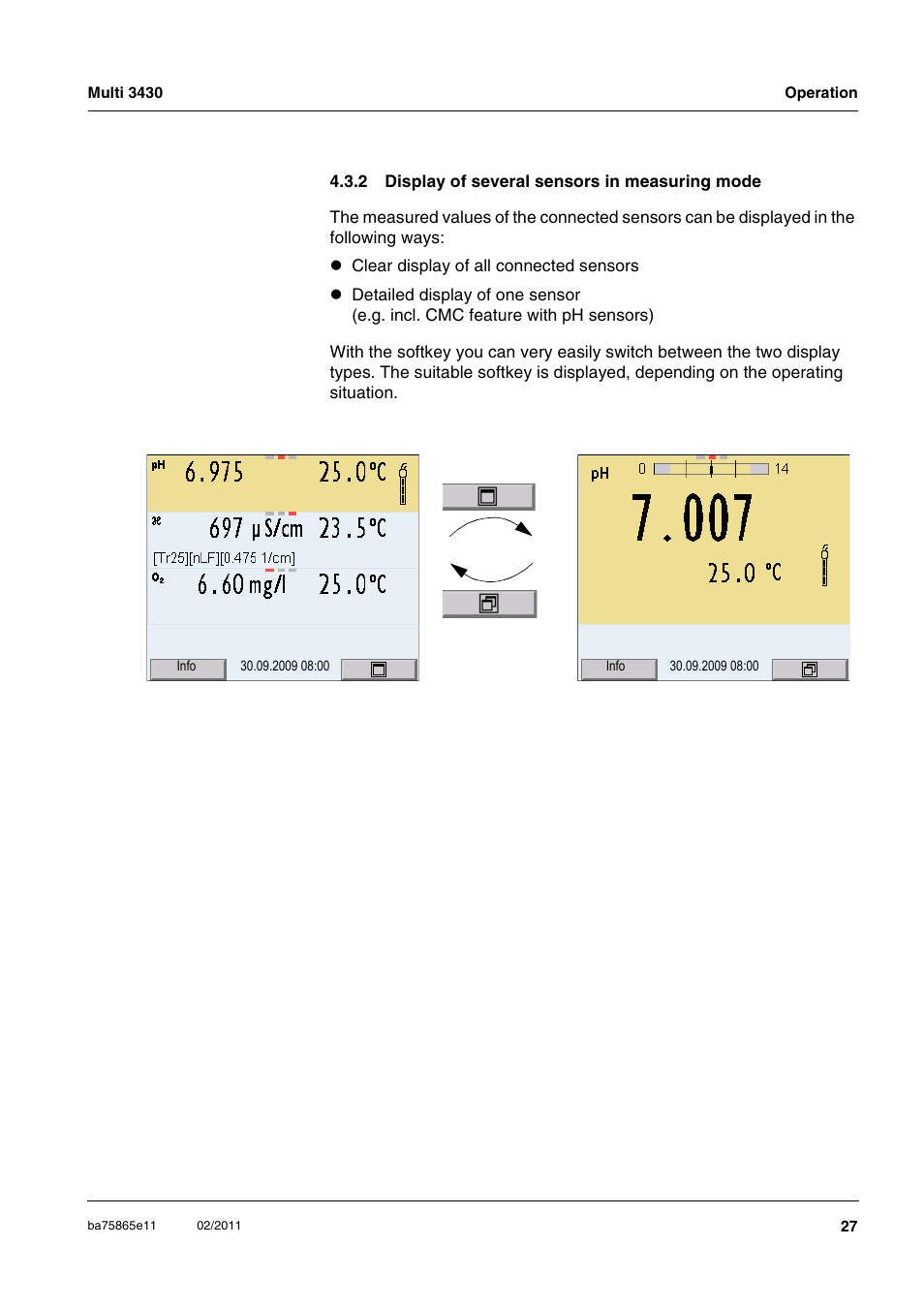 2 display of several sensors in measuring mode, Display of several sensors in measuring mode . 27 | Xylem Multi 3430 User Manual | Page 27 / 118