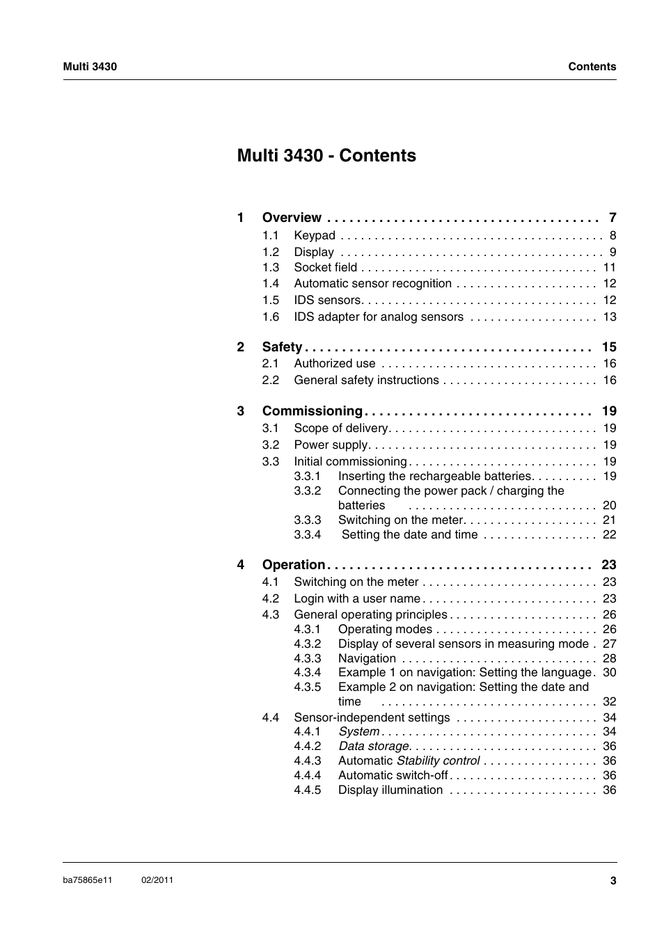Multi 3430 - contents | Xylem Multi 3430 User Manual | Page 3 / 118