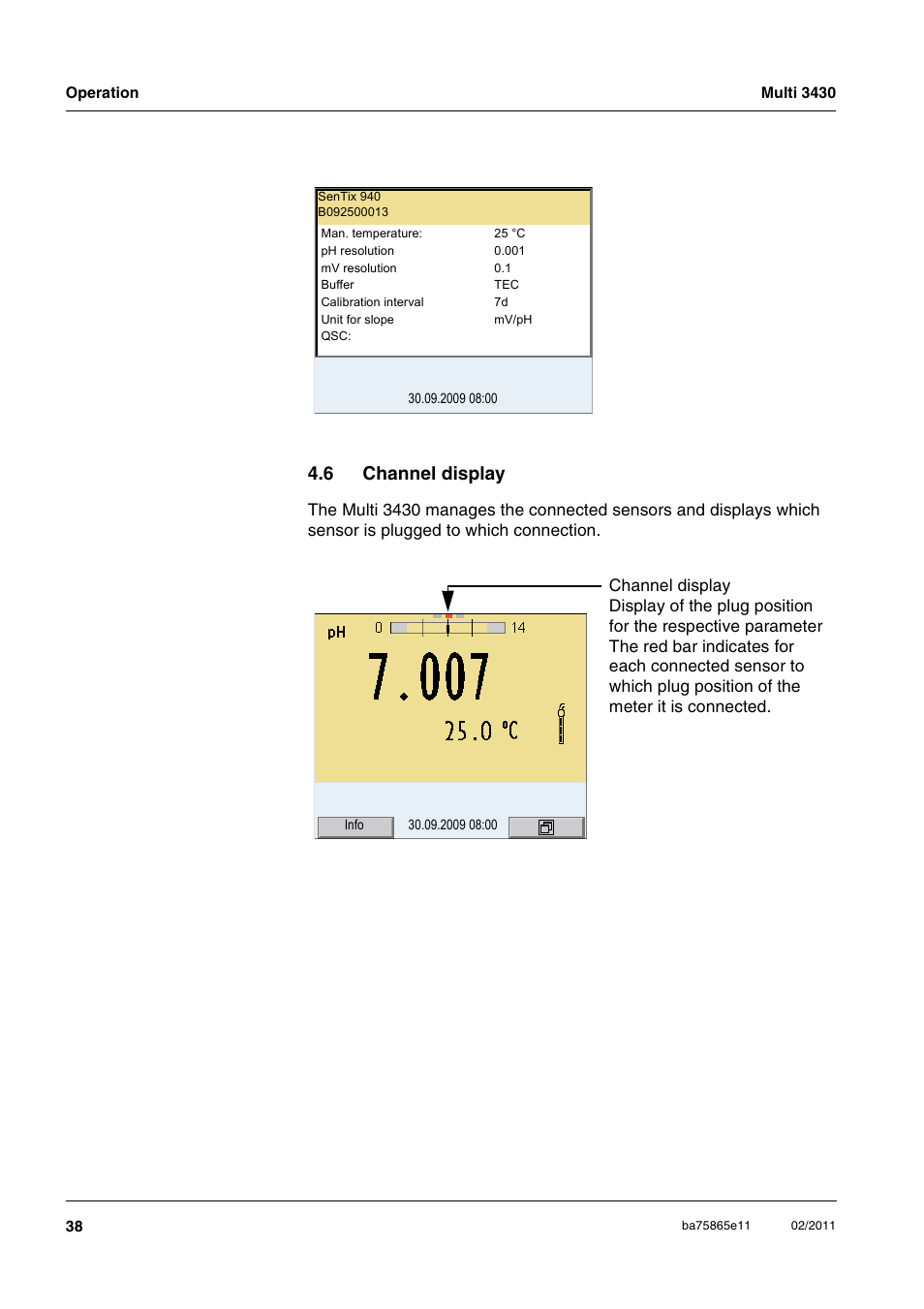 6 channel display, Channel display | Xylem Multi 3430 User Manual | Page 38 / 118