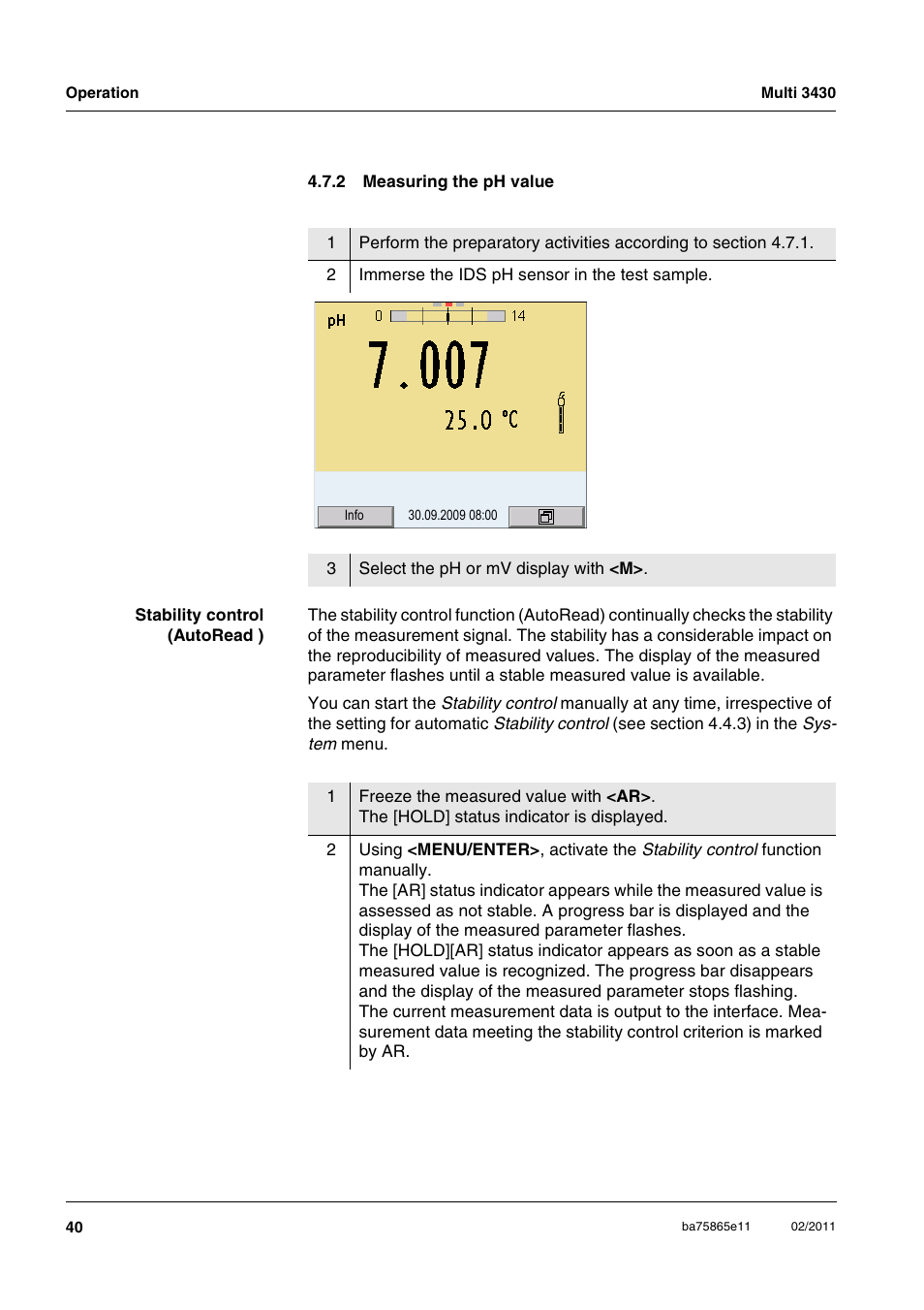 2 measuring the ph value, Measuring the ph value | Xylem Multi 3430 User Manual | Page 40 / 118