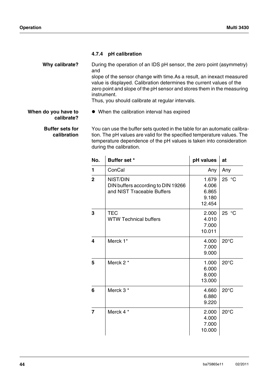 4 ph calibration, Ph calibration | Xylem Multi 3430 User Manual | Page 44 / 118