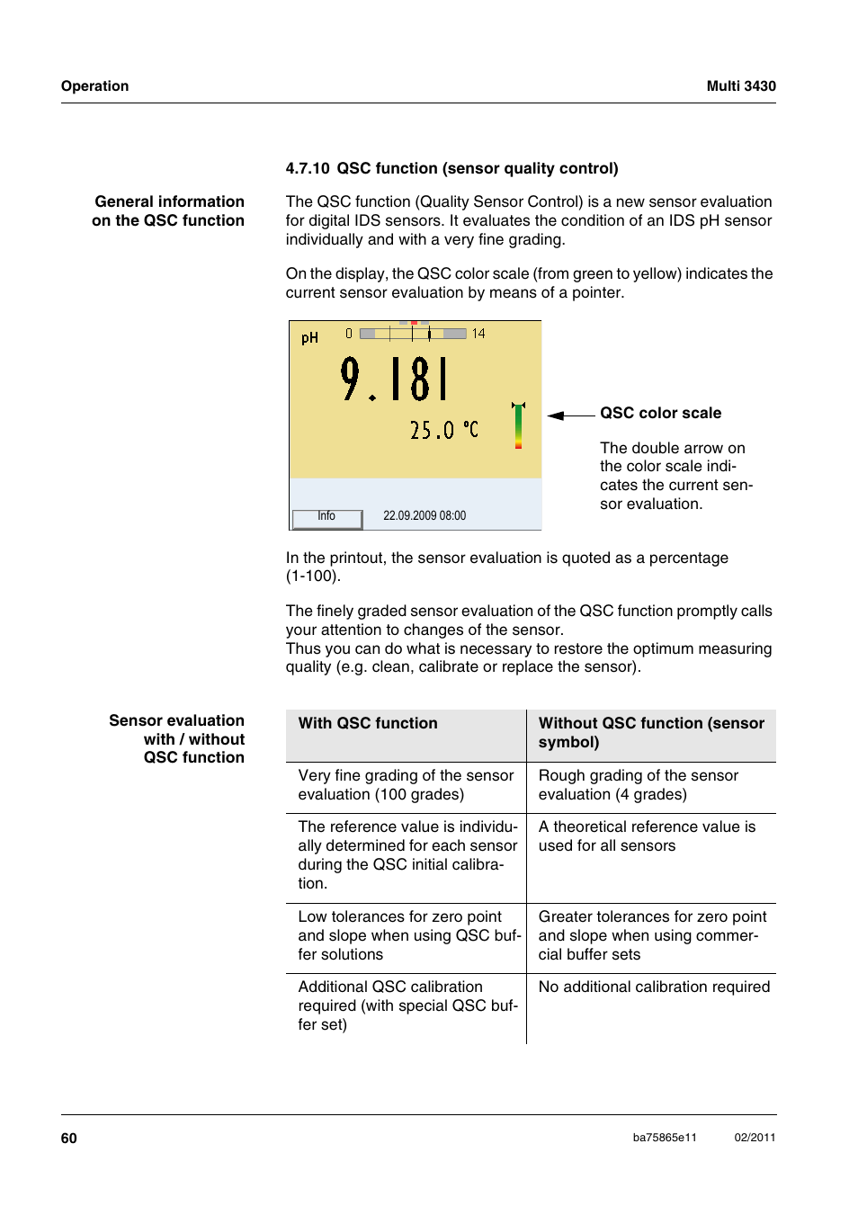 10 qsc function (sensor quality control), Ee section 4.7.10) | Xylem Multi 3430 User Manual | Page 60 / 118