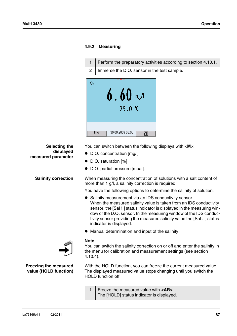 2 measuring, Measuring | Xylem Multi 3430 User Manual | Page 67 / 118