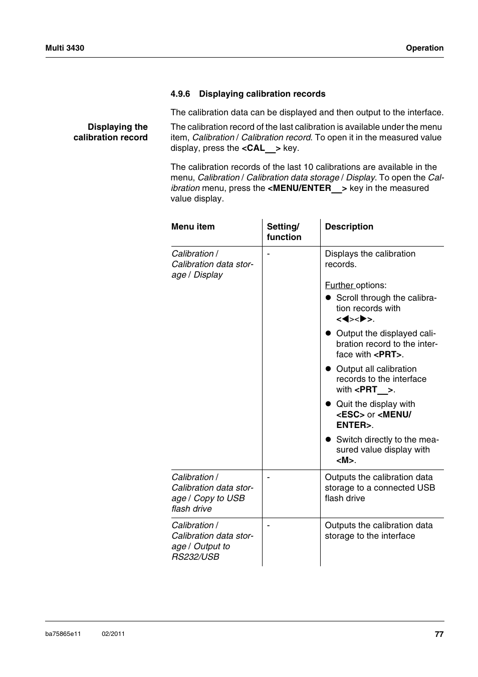 6 displaying calibration records, Displaying calibration records | Xylem Multi 3430 User Manual | Page 77 / 118