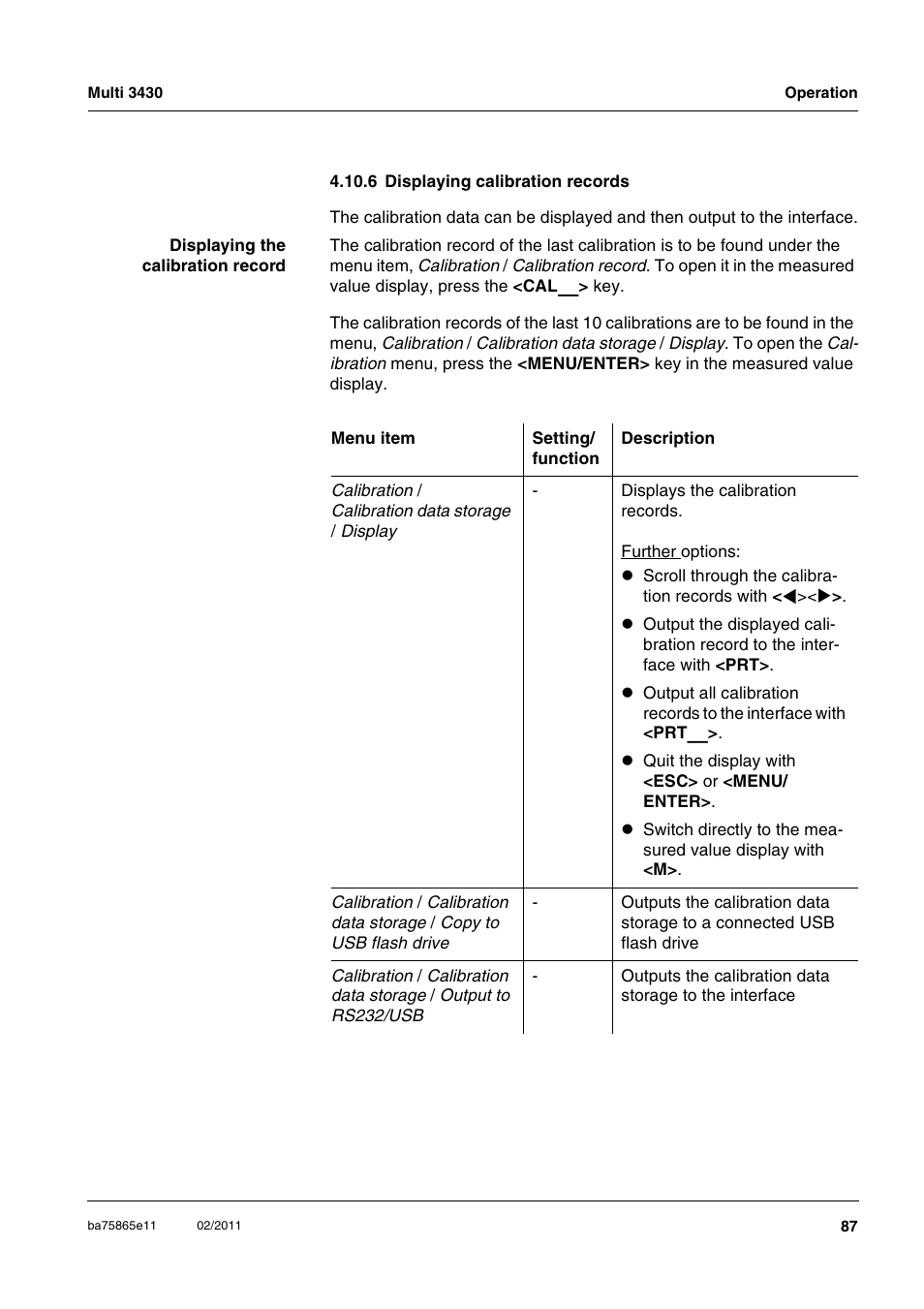6 displaying calibration records | Xylem Multi 3430 User Manual | Page 87 / 118