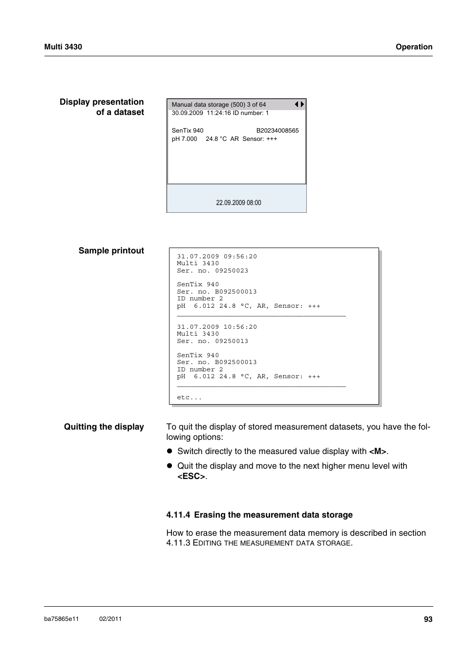 4 erasing the measurement data storage | Xylem Multi 3430 User Manual | Page 93 / 118