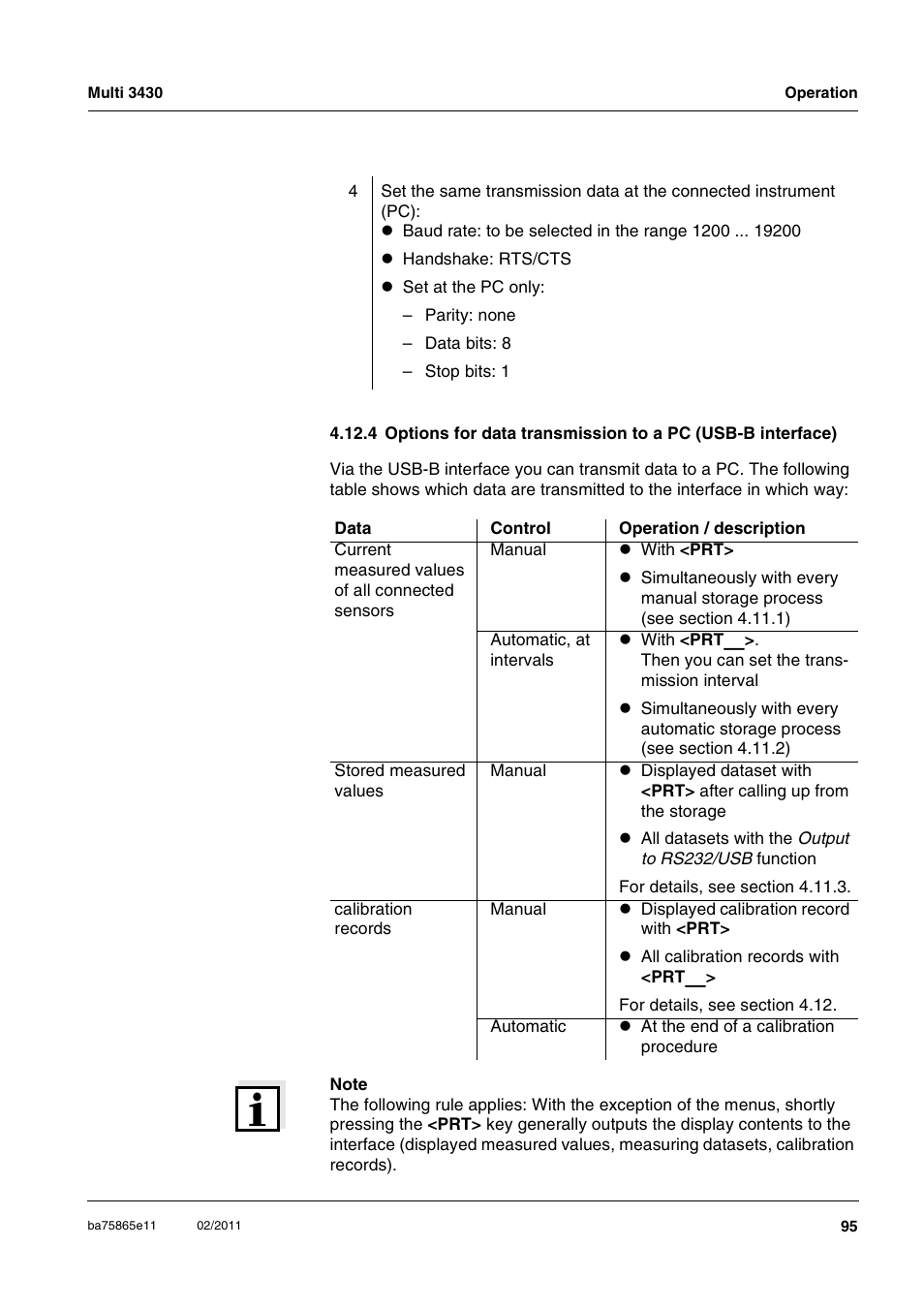 4 options for data transmission to a pc (usb-b, Interface) | Xylem Multi 3430 User Manual | Page 95 / 118