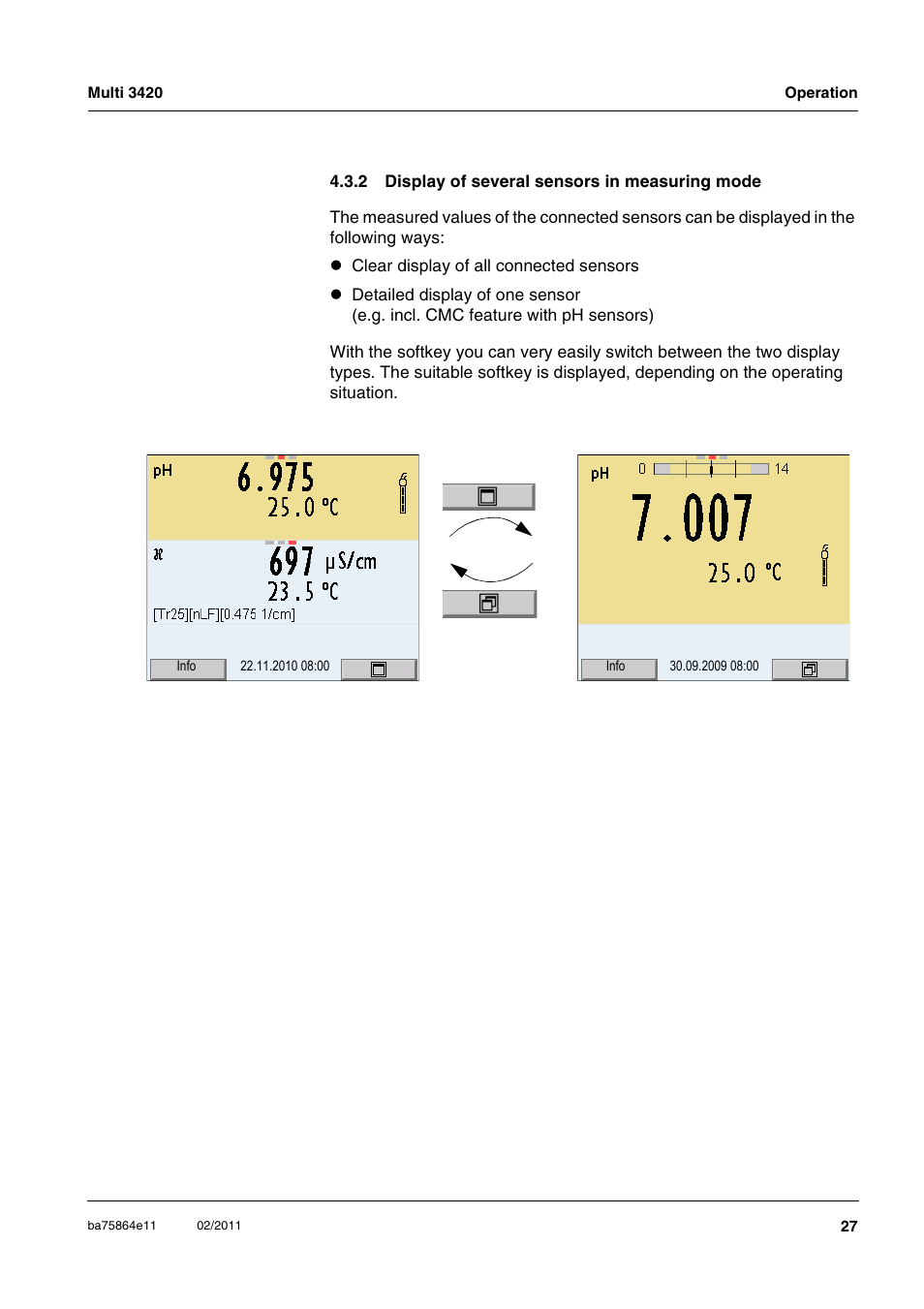 2 display of several sensors in measuring mode, Display of several sensors in measuring mode . 27 | Xylem Multi 3420 User Manual | Page 27 / 118