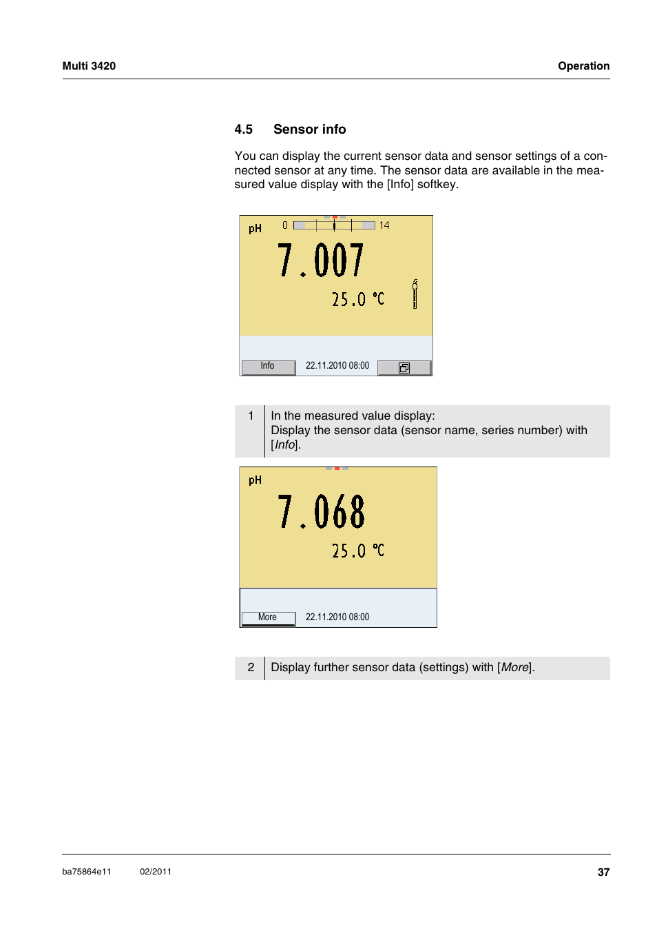 5 sensor info, Sensor info | Xylem Multi 3420 User Manual | Page 37 / 118